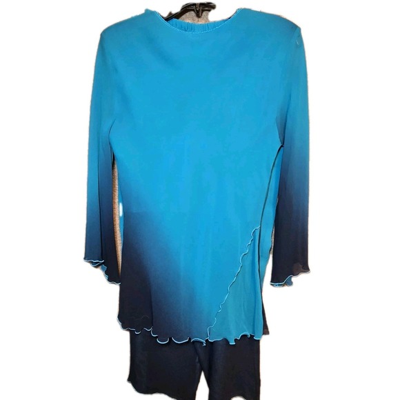 Nancy Bolen City Girl Women's Sz M Blue/Black Ombre 100% Silk 2pc Pant Suit - Picture 2 of 7